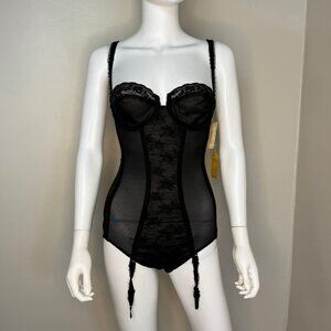 Vintage 80s Black Lace Bustier Shapewear Bodysuit La Shapeur Young Smoothie 34B